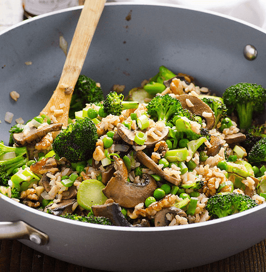 Job's Tears “Fried Rice” with Mushrooms and Broccoli
