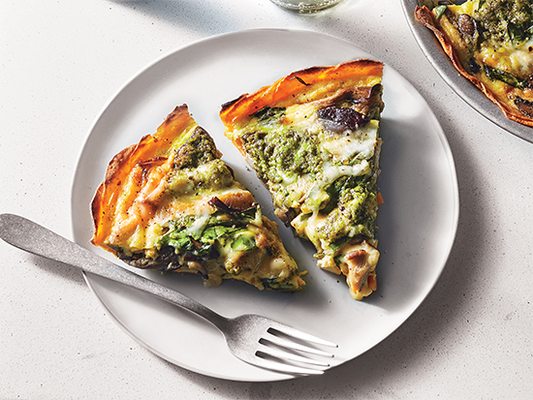 Spinach and Mushroom Quiche with Sweet Potato Crust